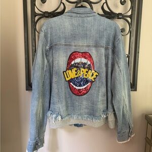 Black Label Blue Jean Jacket with Graphic Design in 2XL